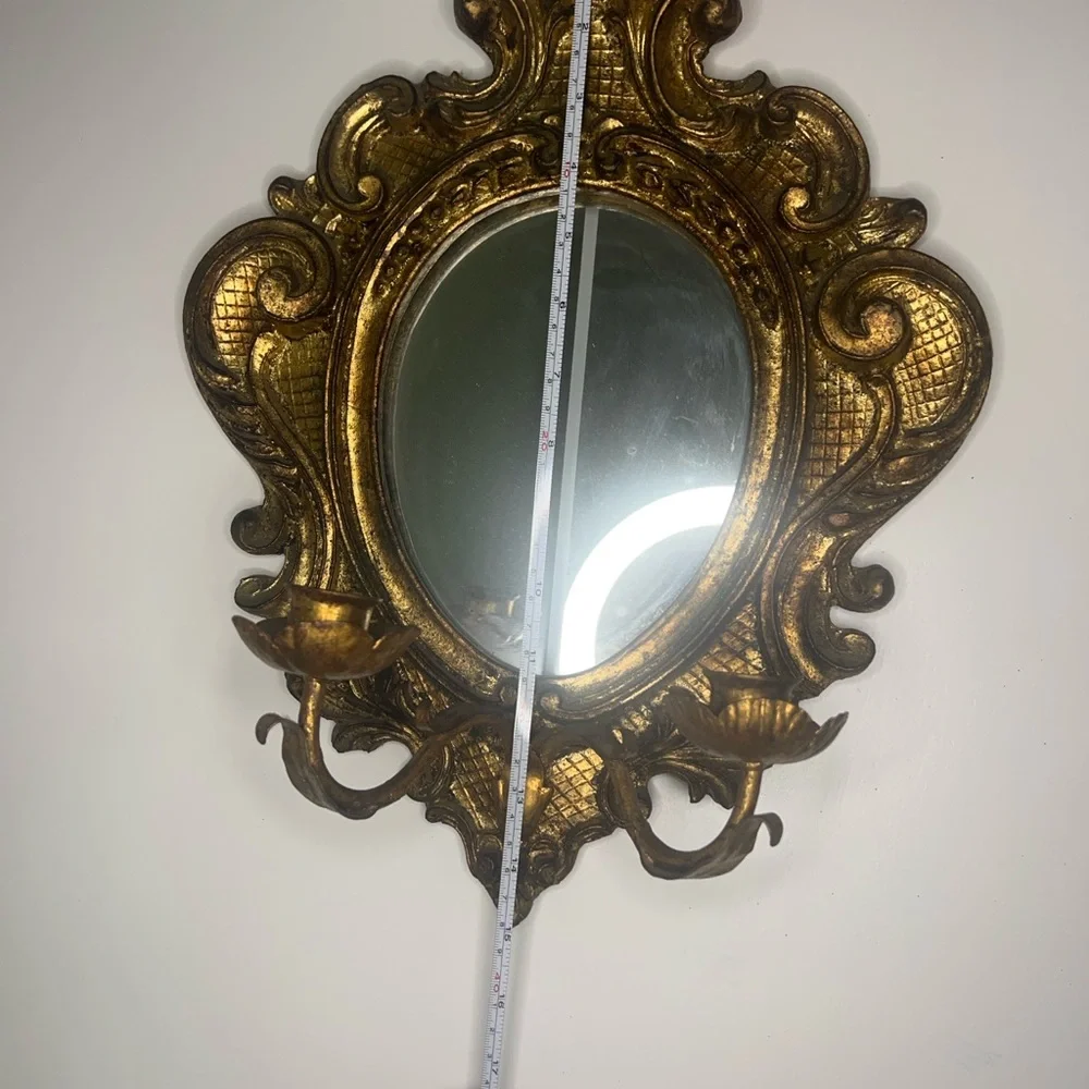 Vintage 19th century Gold Ornate Wall Mirror with 2 candles holder